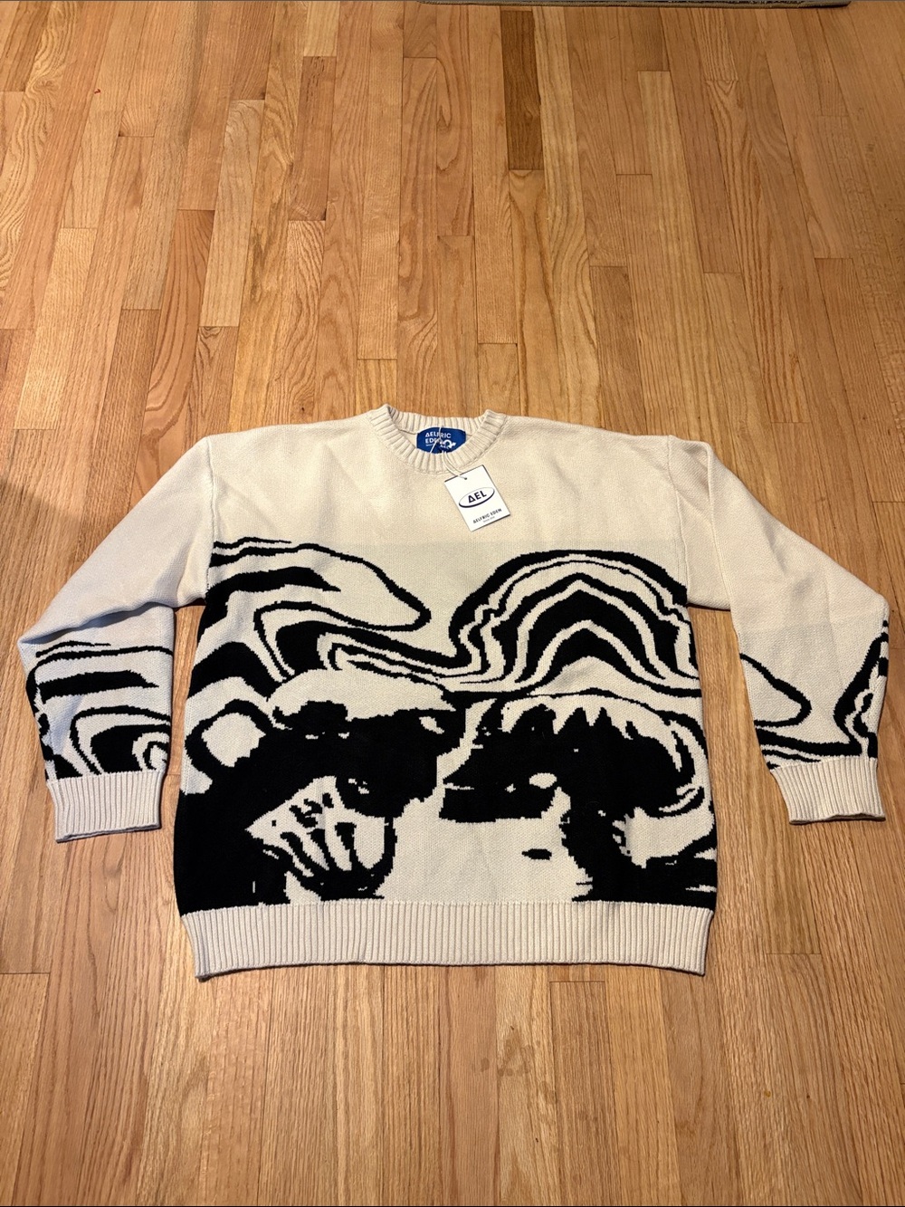 Aelfric Eden Cream & Black Abstract Graphic Crewneck Sweater